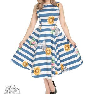 Hearts and Roses Blue Striped Sunflower Dress